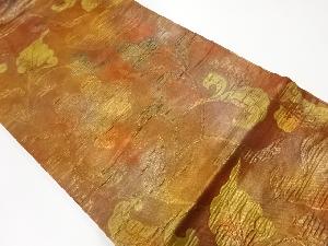 リサイクル　変わり織鳳凰に草花模様織出し名古屋帯